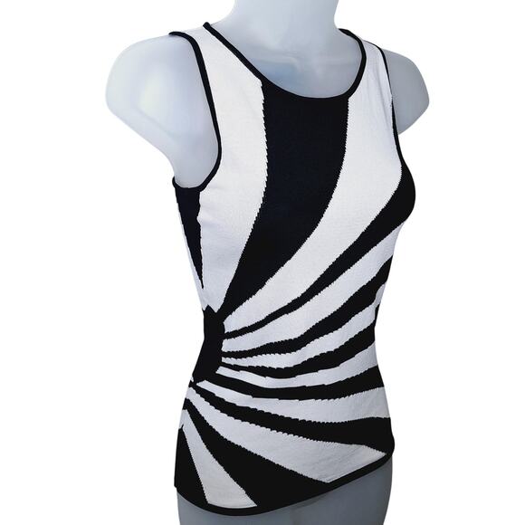 Vintage Y2K Cache Rising Sun Tank Top XS / S Mod Black White 60s Psychedelic - Picture 1 of 11